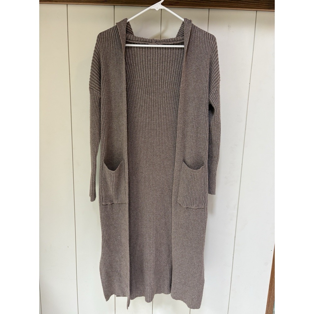 Halara Brown Hooded Sweater Duster Cardigan Long Boho Coastal Cozy Small